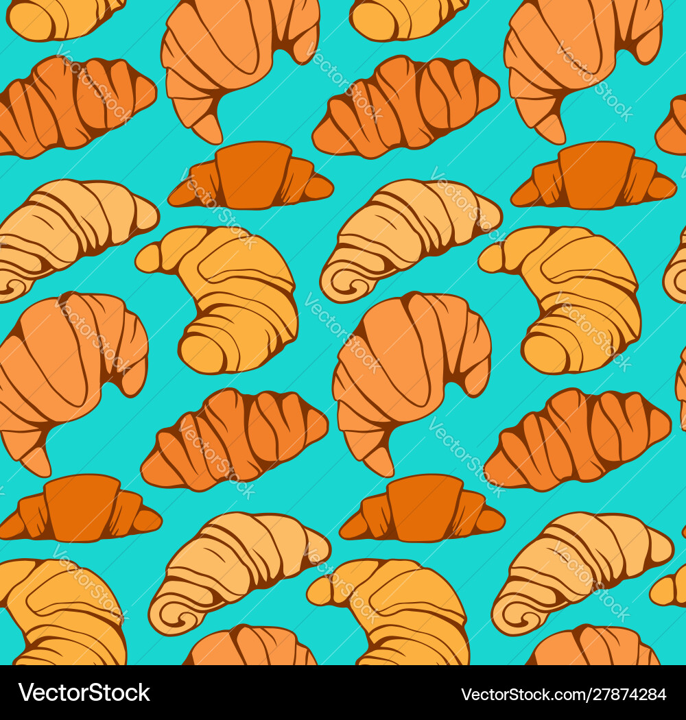 Seamless pattern with cartoon croissants and buns Vector Image