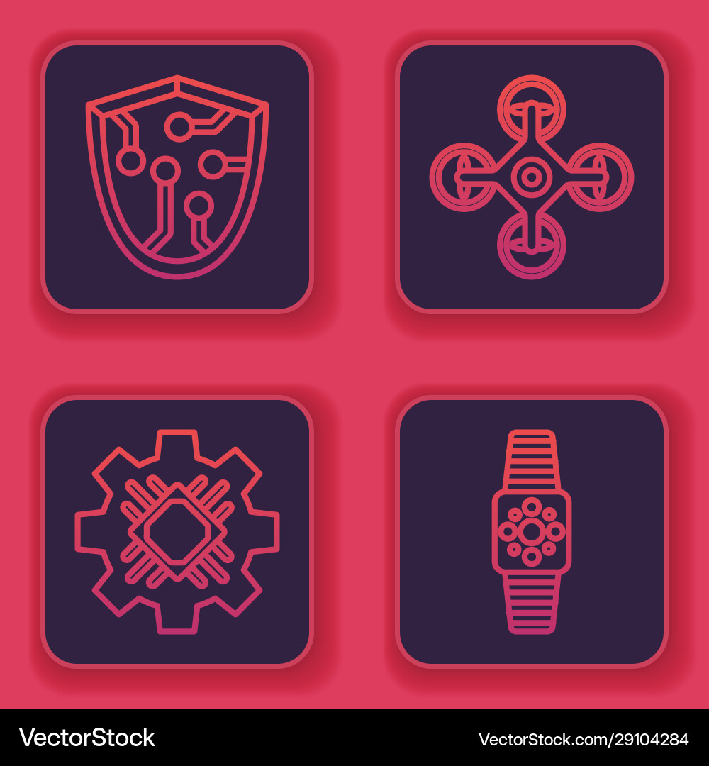Set line cyber security processor drone Set line cyber security processor drone Vector Image