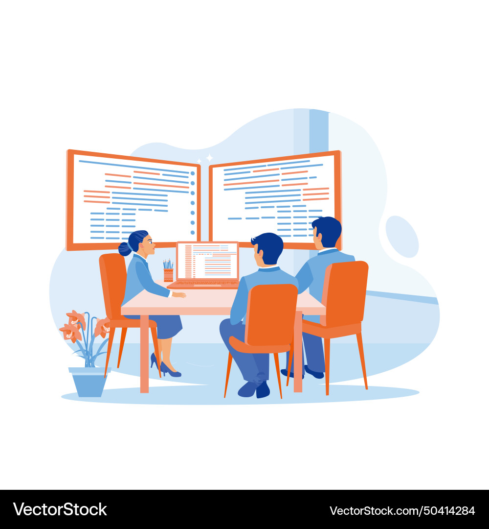 Team of programmers working in modern office Team of programmers working in modern office vector image