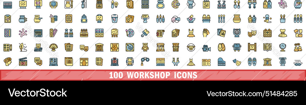 100 workshop icons set color line style Vector Image