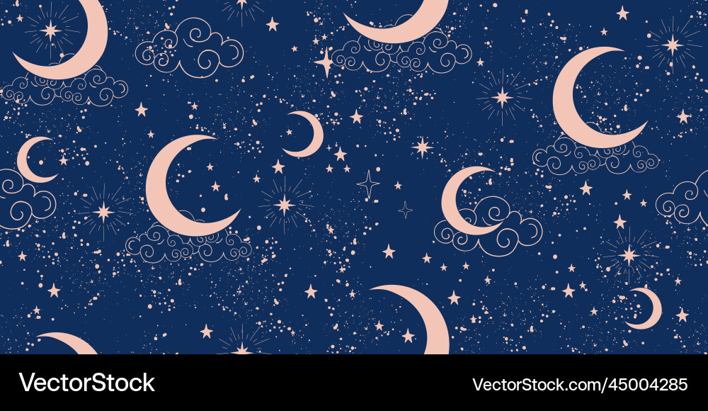 Celestial star seamless pattern with moon Celestial star seamless pattern with moon Vector Image