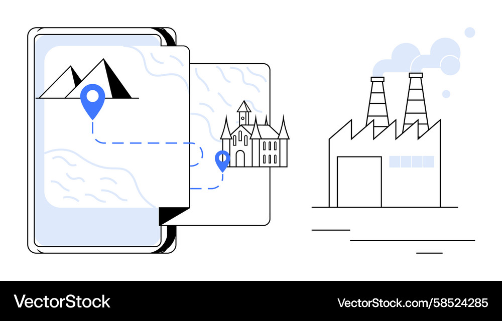 Digital Map Navigation - Mountains & Castles Vector Image