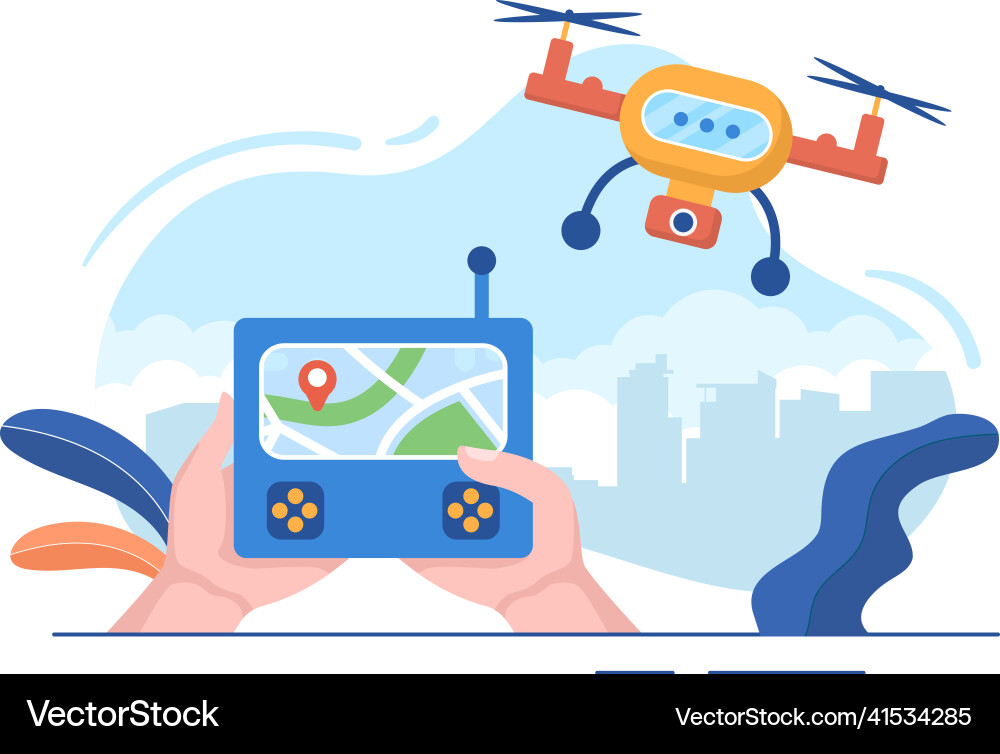 Drone with camera remote control driven flying Vector Image