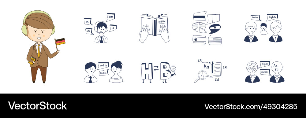 Foreign language learning and study line element Foreign language learning and study line element vector image