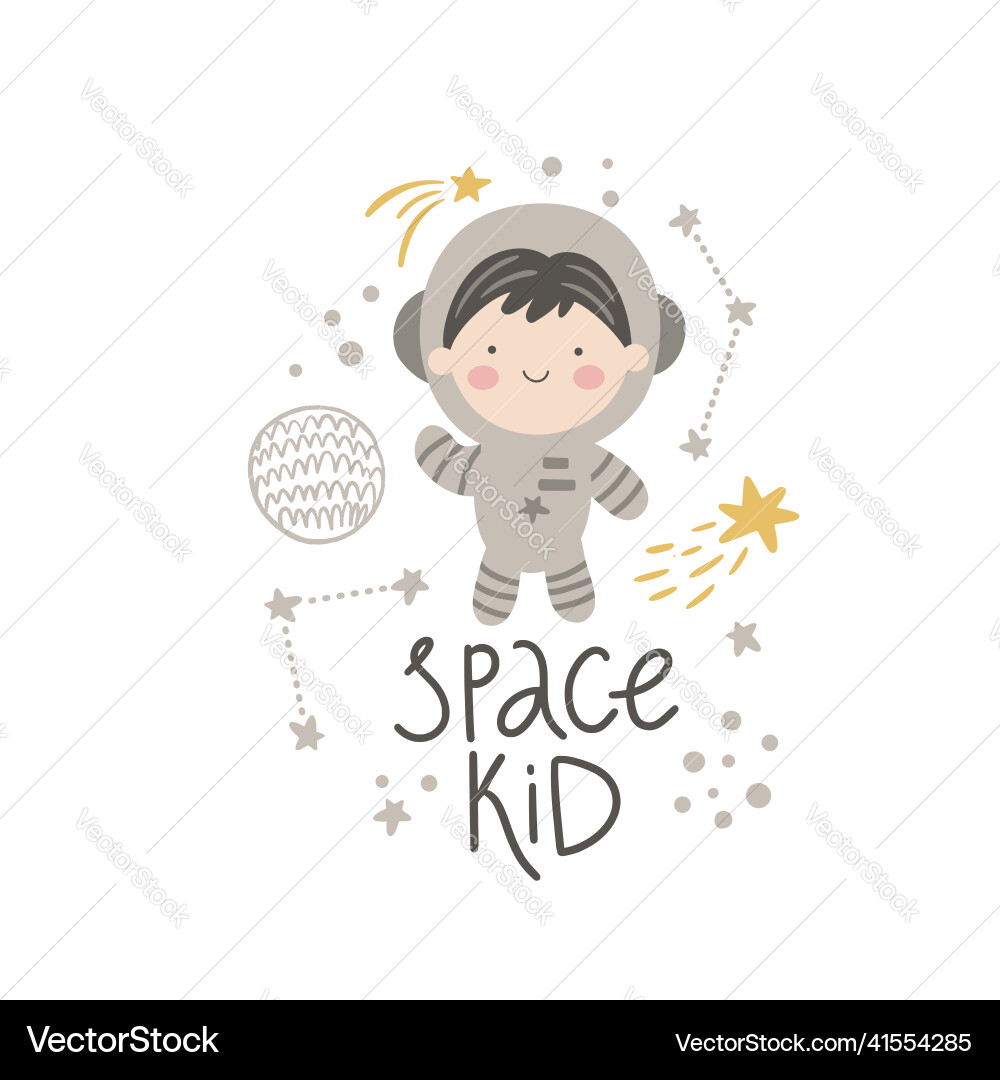 Image of astronaut and space kid text Vector Image