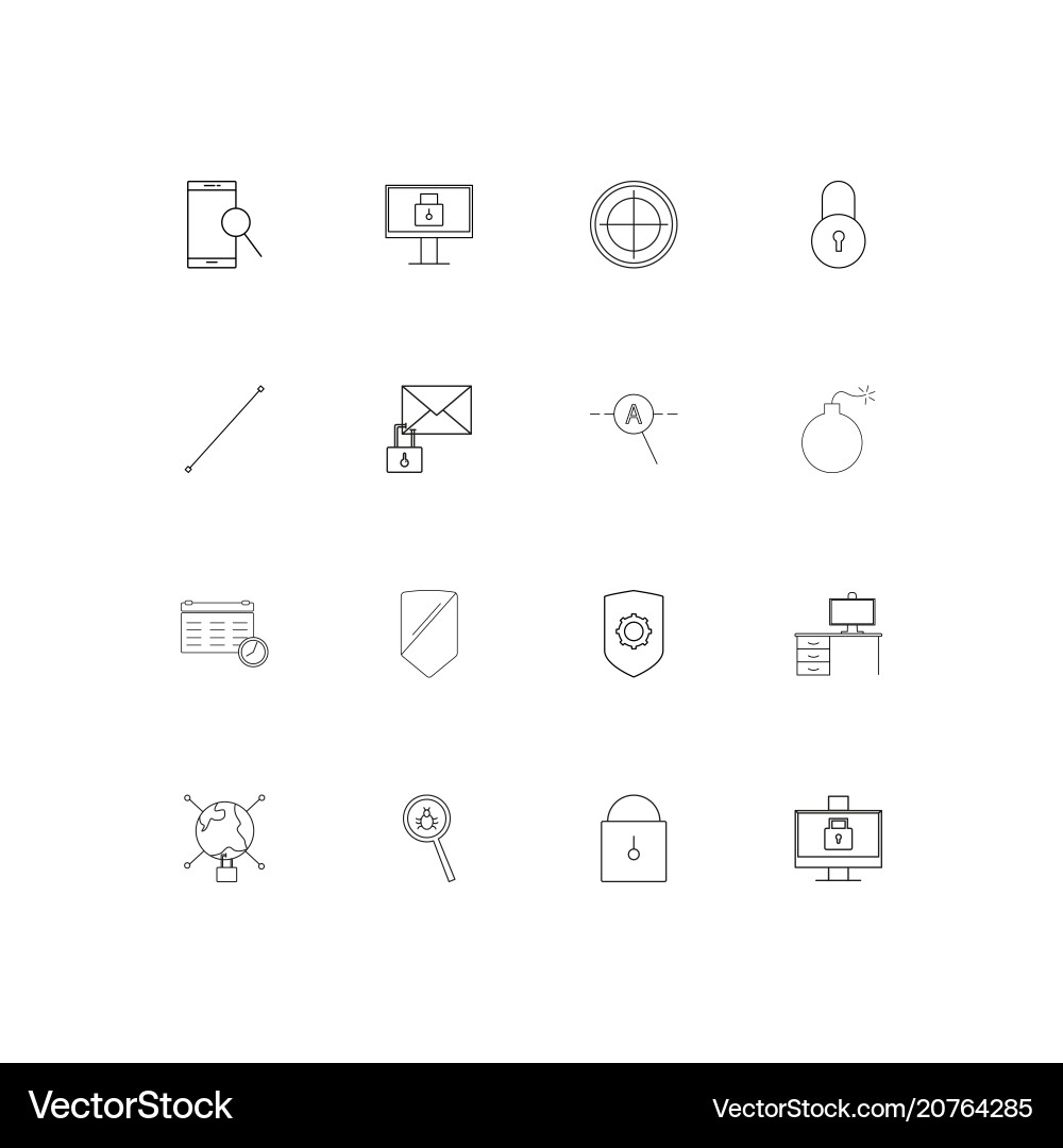 Internet security linear thin icons set outlined Vector Image