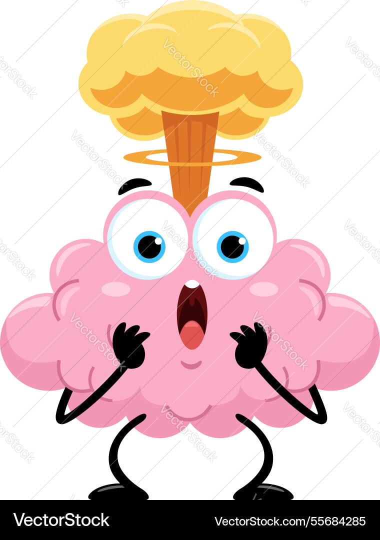 Mind blown brain cartoon character with exploding Mind blown brain cartoon character with exploding vector image