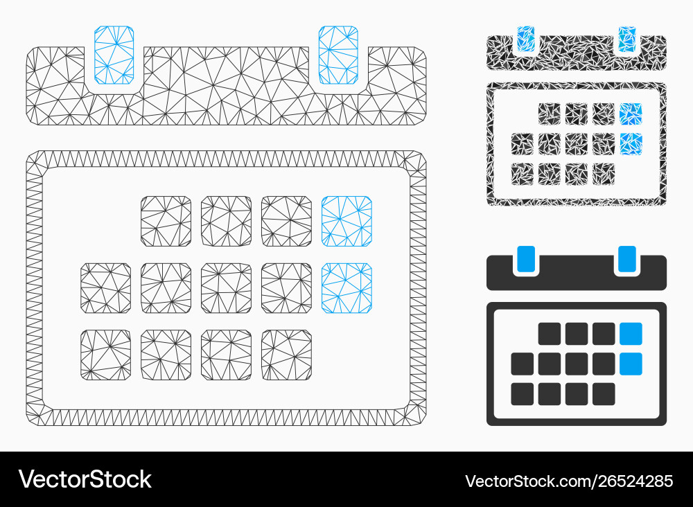 Month calendar mesh 2d model and triangle vector image