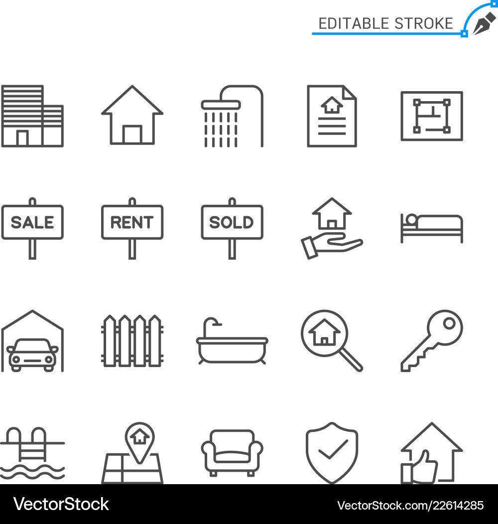 Real estate line icons editable stroke Real estate line icons editable stroke vector image