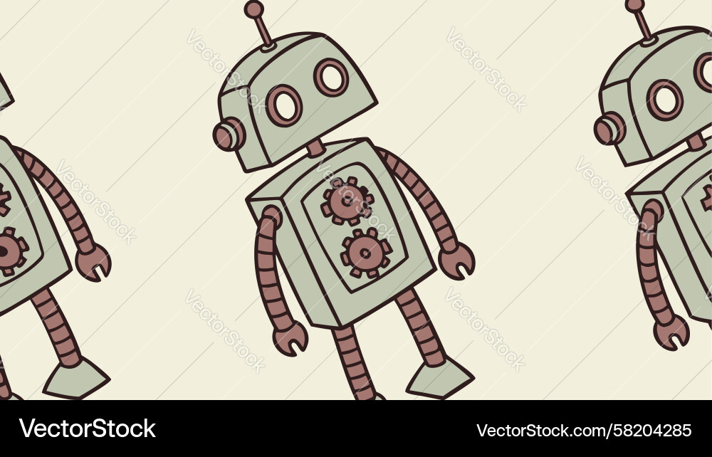 Retro Robot Head Seamless Pattern Vector Image