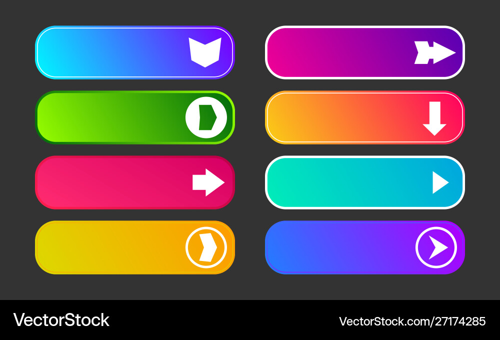 Set eight modern gradient buttons with arrows vector image