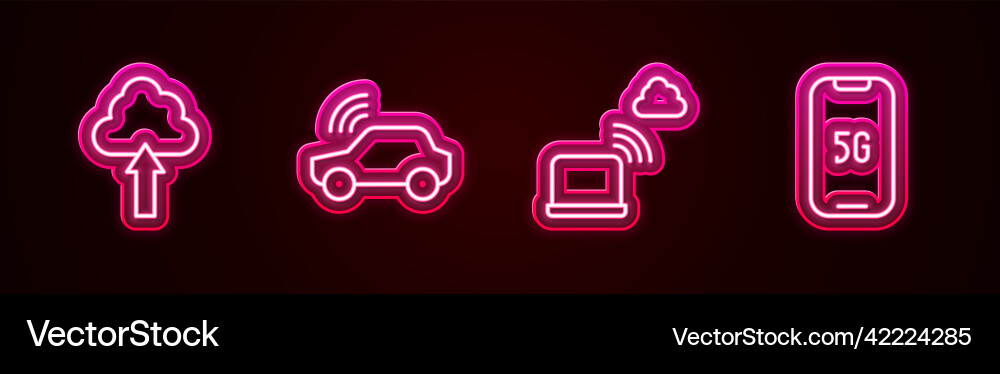 Set line cloud upload smart car system network Set line cloud upload smart car system network vector image