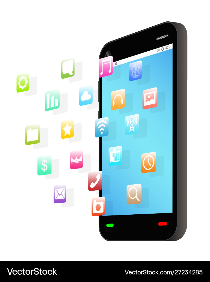 Smartphone with floating icon and mobile app vector image