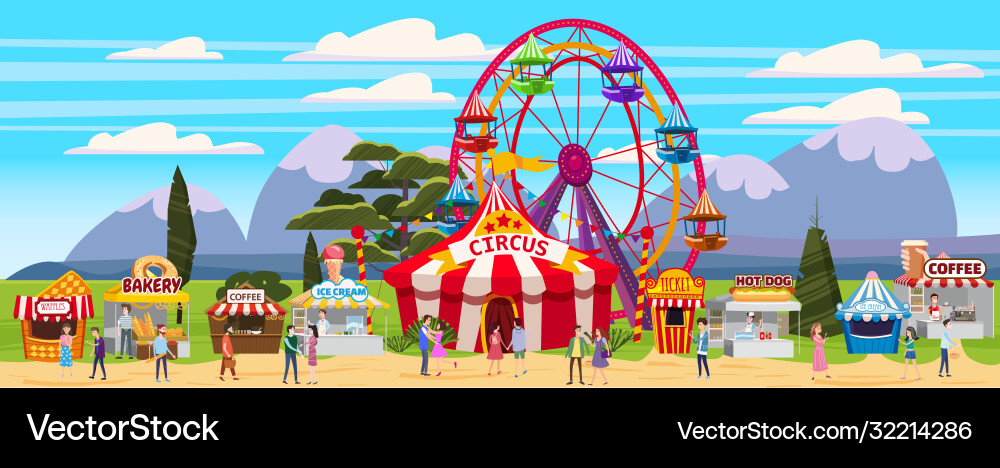 Amusement park outdoor festival curcus tent ferris Amusement park outdoor festival curcus tent ferris vector image