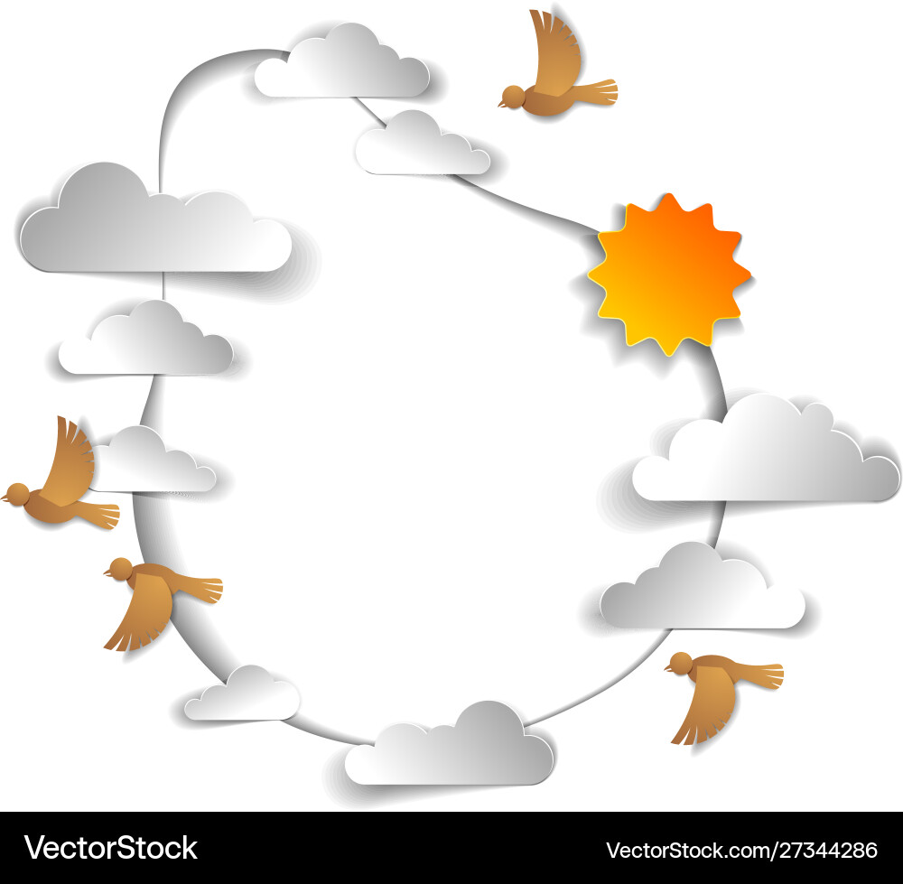 Birds flock flying among beautiful clouds and sun Birds flock flying among beautiful clouds and sun vector image