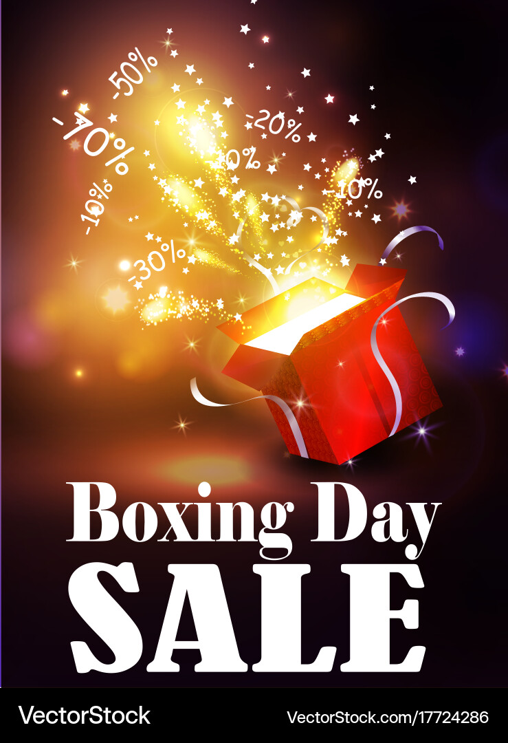 Boxing day background with open red box vector image