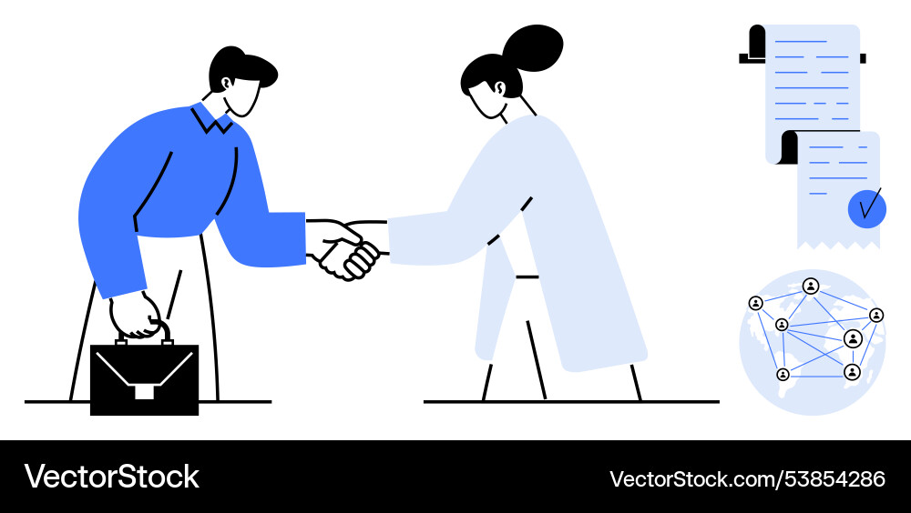 Business handshake agreement with documents Business handshake agreement with documents vector image