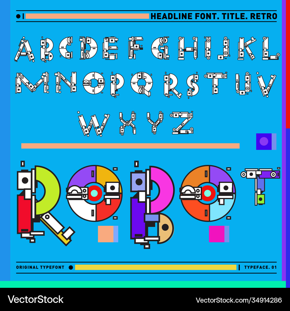 Colorful retro alphabet unique fonts for design Vector Image