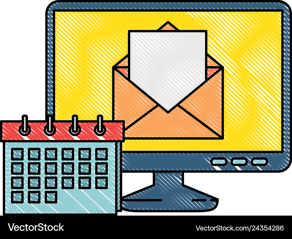 Computer with envelope mail and calendar Vector Image