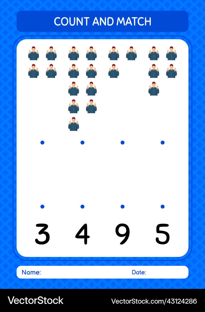 Count and match game with praying worksheet Count and match game with praying worksheet vector image
