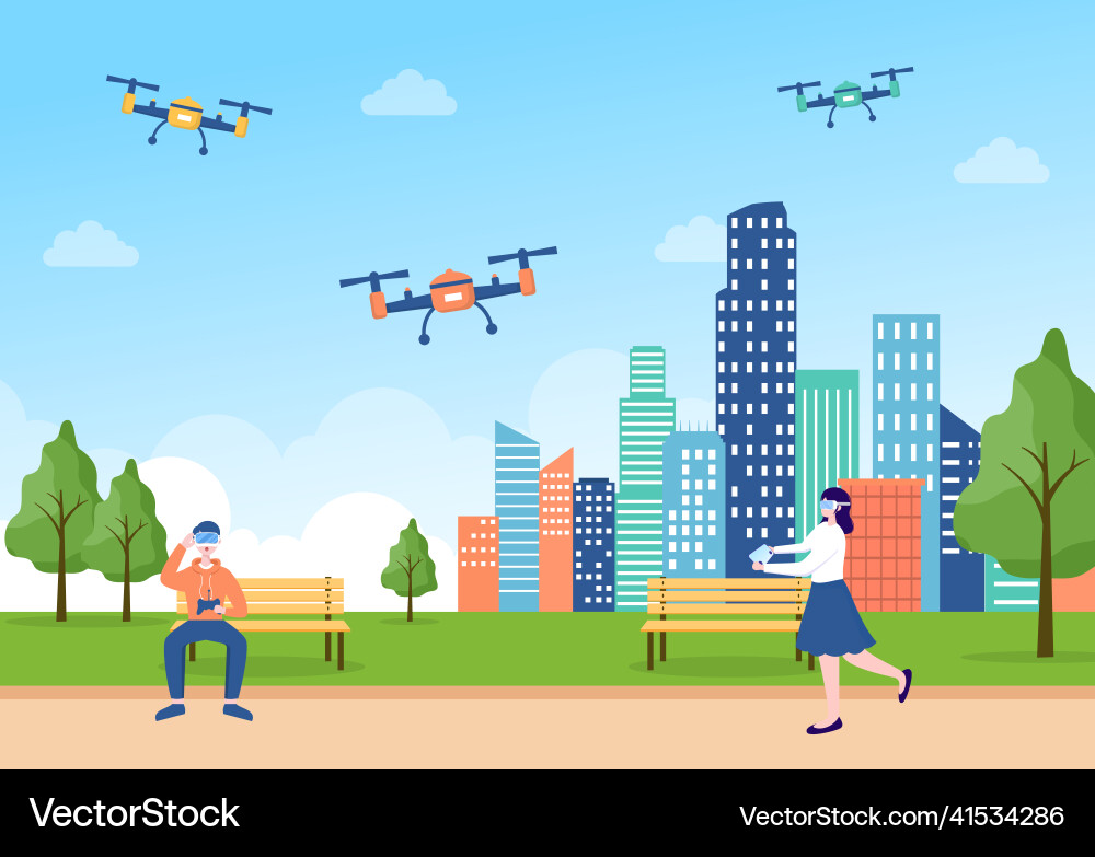Drone with camera remote control driven flying Vector Image