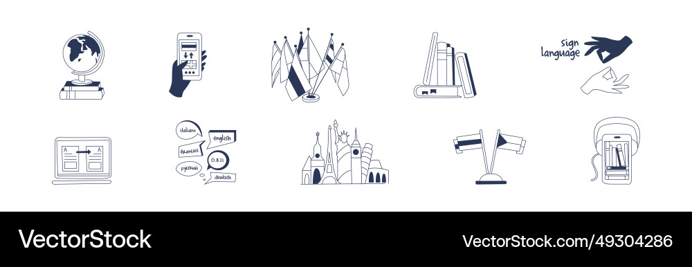 Foreign language learning and study line element Foreign language learning and study line element vector image