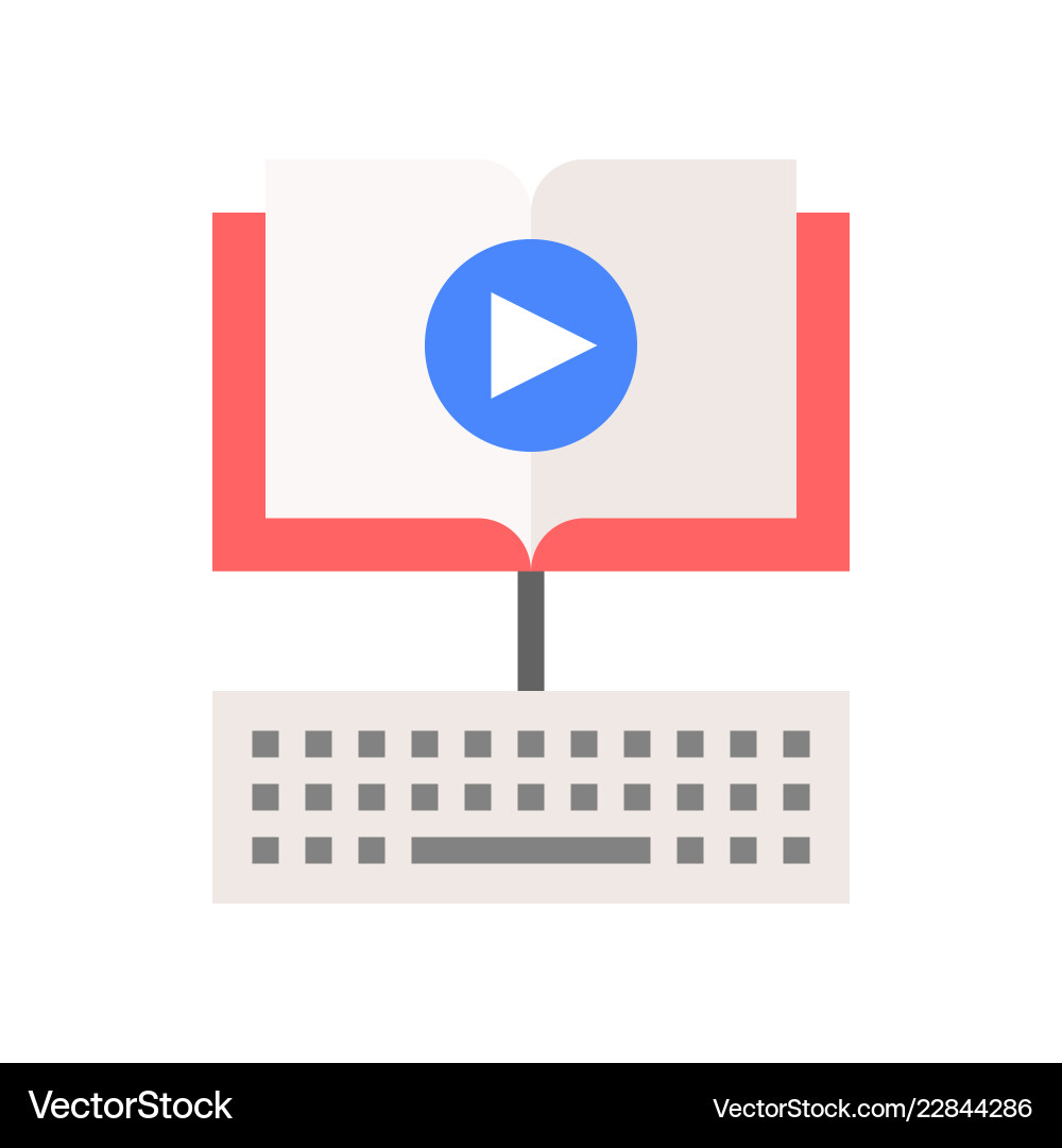 Open book and play button with keyboard vector image