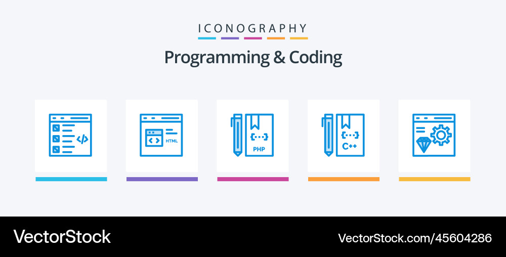 Programming and coding blue 5 icon pack including Vector Image
