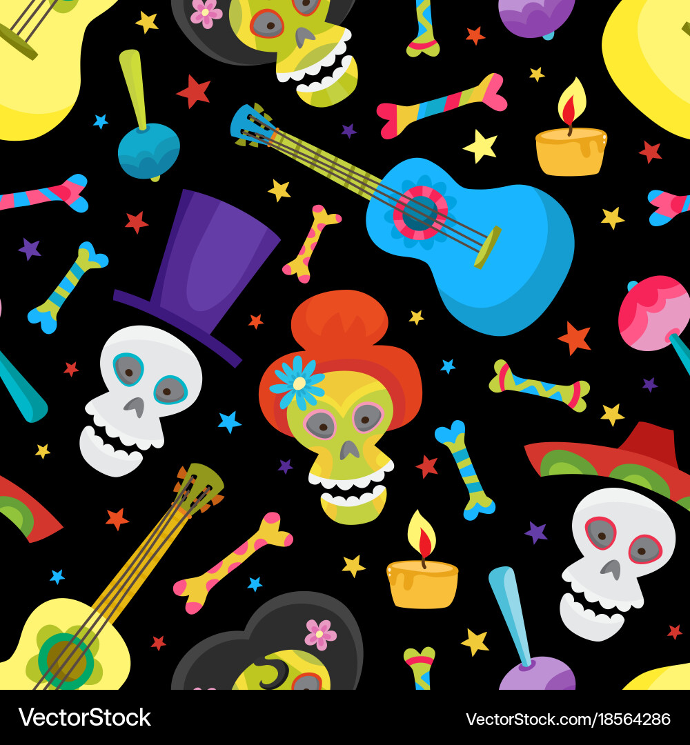 Seamless pattern with colorful skulls for day Vector Image