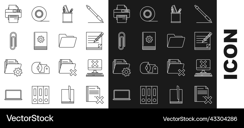 Set line delete file document computer Set line delete file document computer vector image