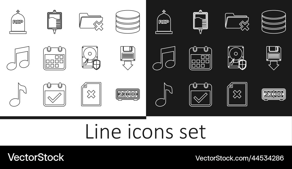 Set line retro flip clock floppy disk backup Set line retro flip clock floppy disk backup vector image