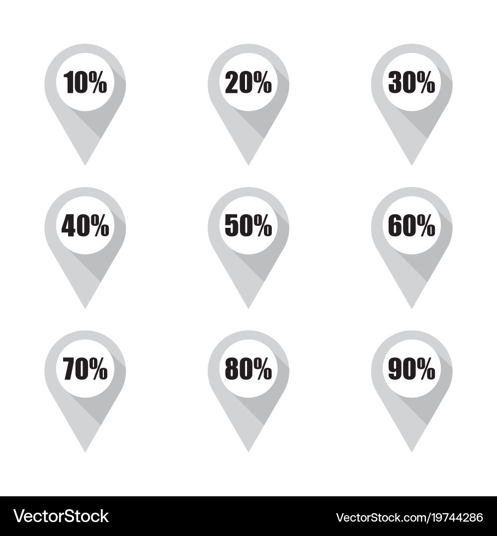 Set of grey map pins with different percentage Vector Image