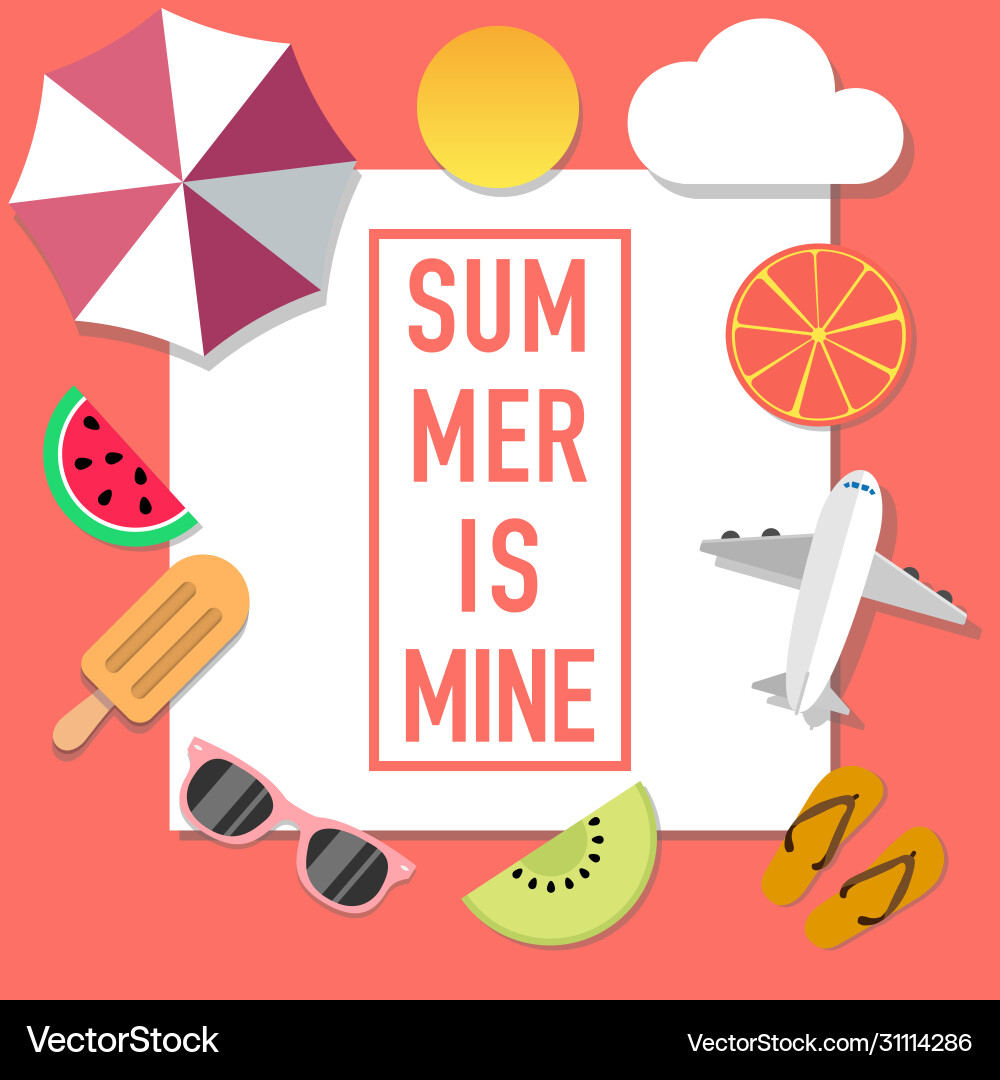 Summer mood style advertisement with many objects Summer mood style advertisement with many objects Vector Image