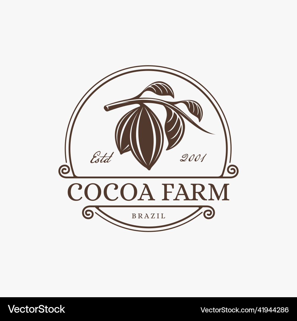 Vintage cacao cocoa farm logo design emblem badge Vintage cacao cocoa farm logo design emblem badge vector image