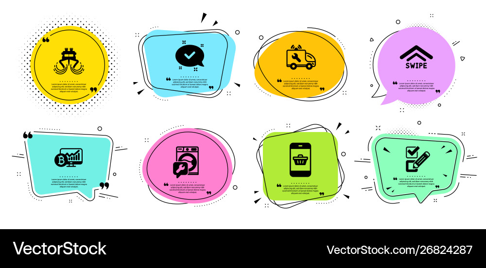 Approved swipe up and checkbox icons set bitcoin Approved swipe up and checkbox icons set bitcoin vector image