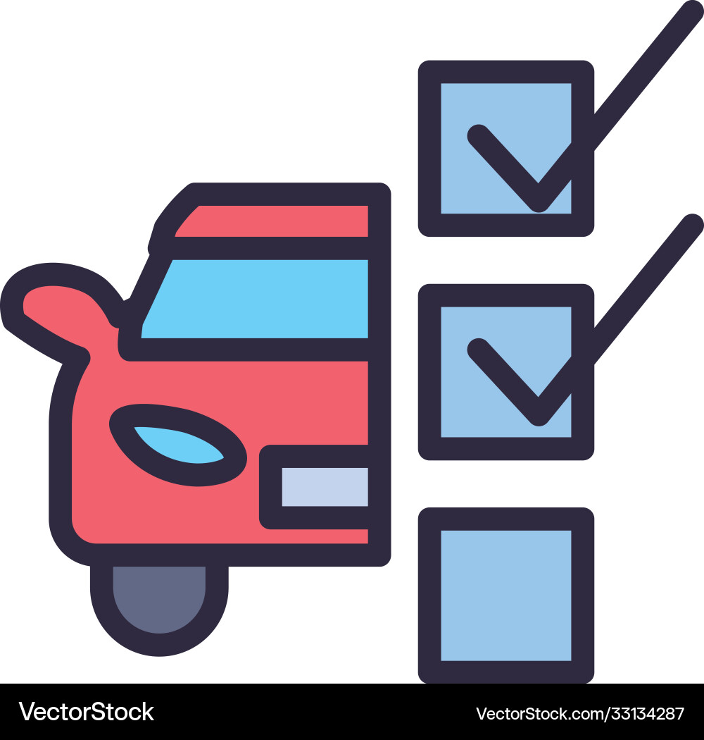 Car with check marks line and fill style icon vector image