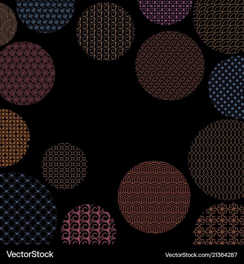 Colored circles with different geometric patterns vector image