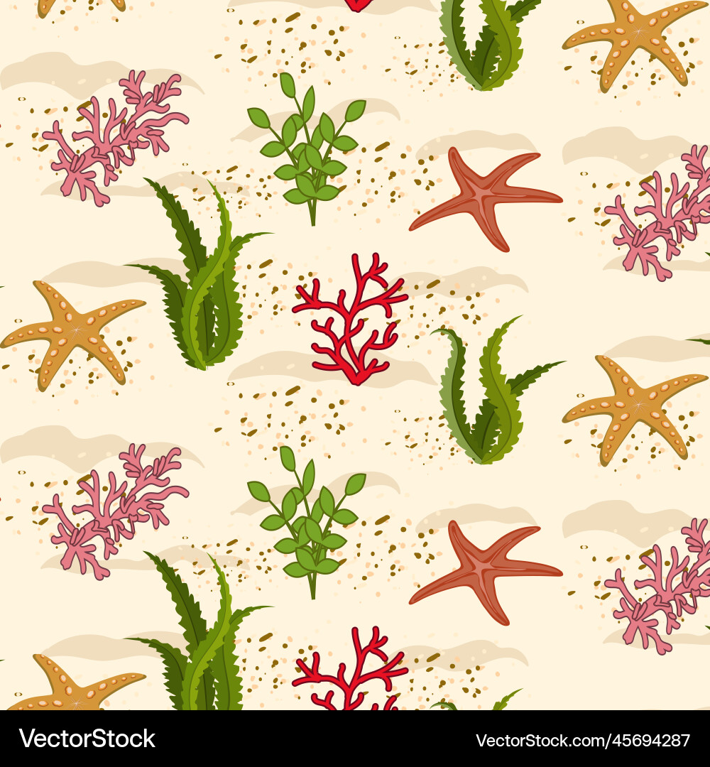 Corals and algae in a pattern Vector Image