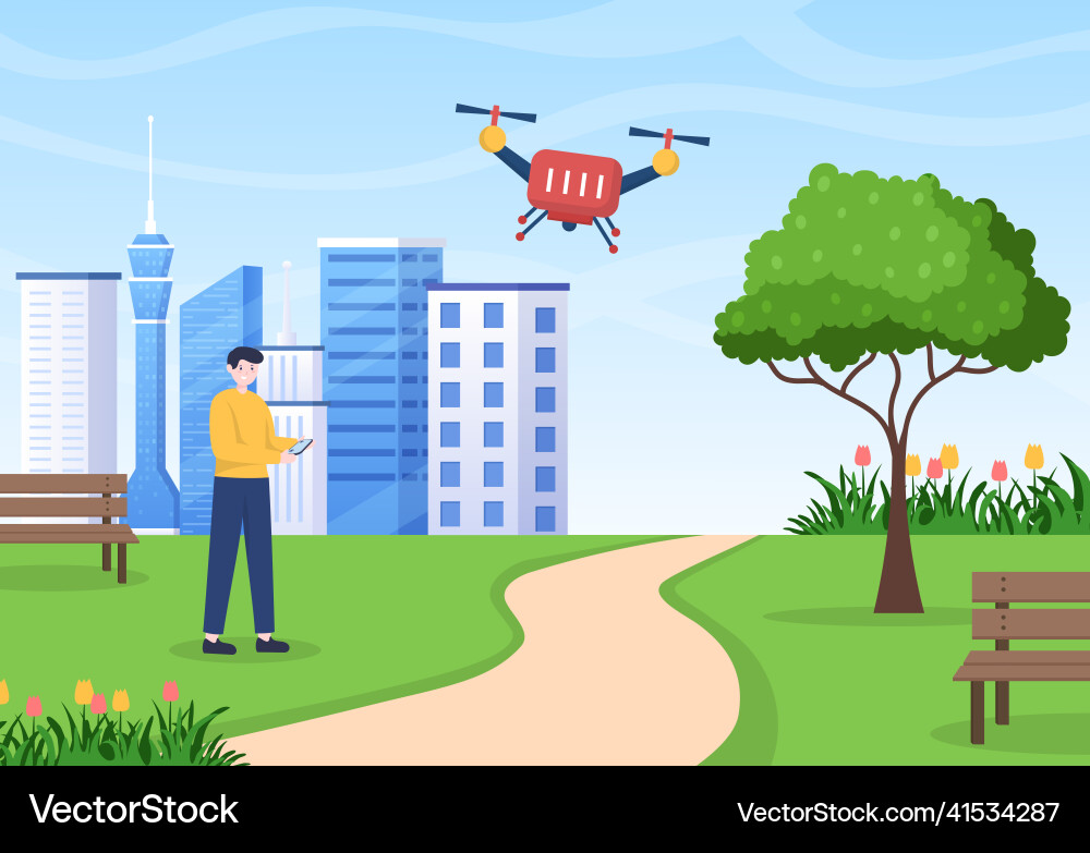 Drone with camera remote control driven flying Vector Image