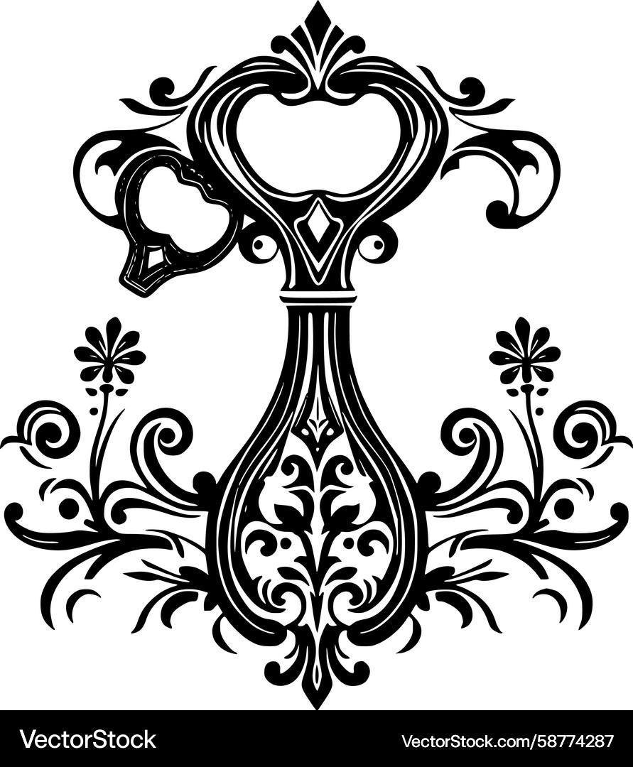 Elegant Skeleton Key Scroll Vector Image