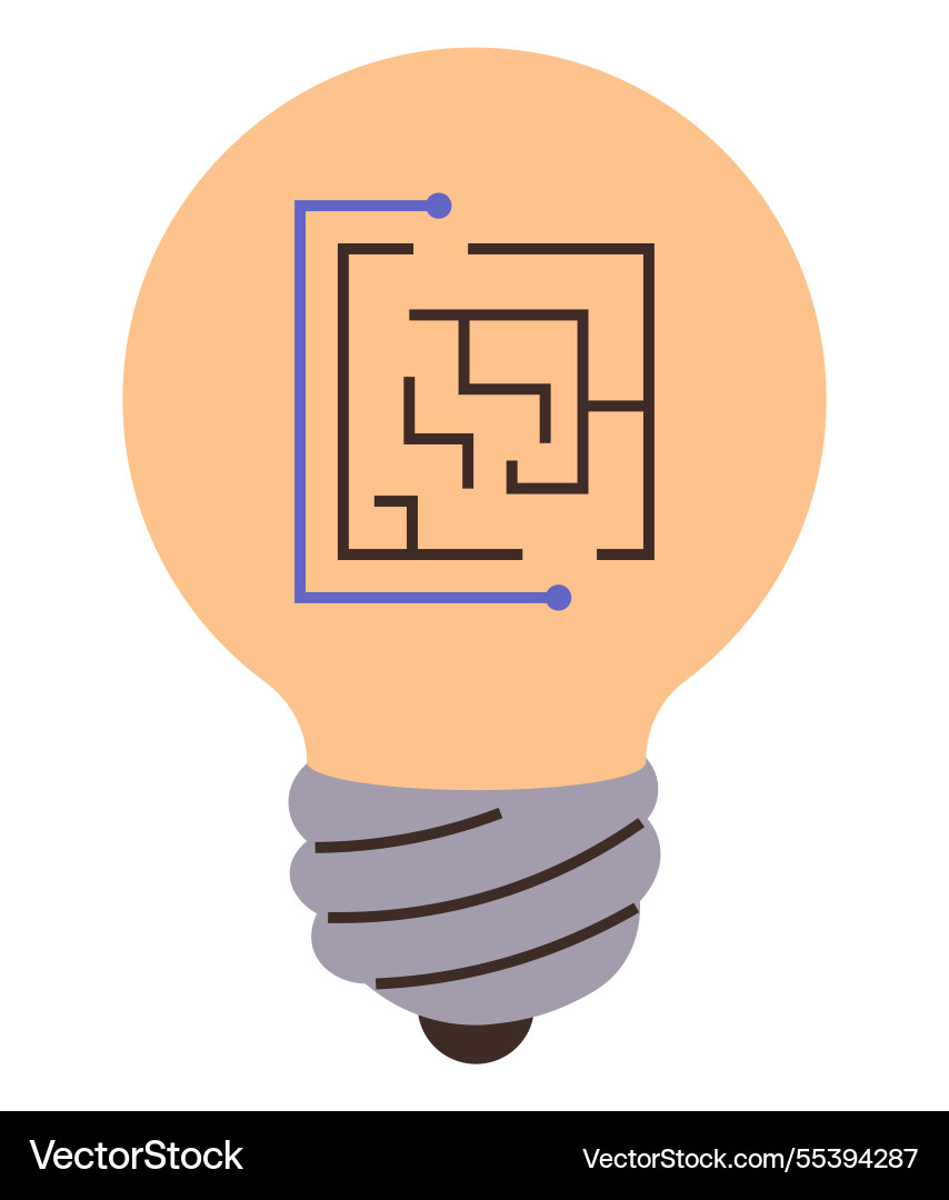 Lightbulb with a maze pattern and circuit lines Lightbulb with a maze pattern and circuit lines vector image