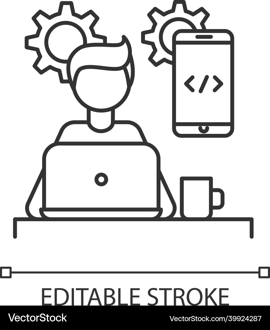 Mobile app developer pixel perfect linear icon Mobile app developer pixel perfect linear icon Vector Image