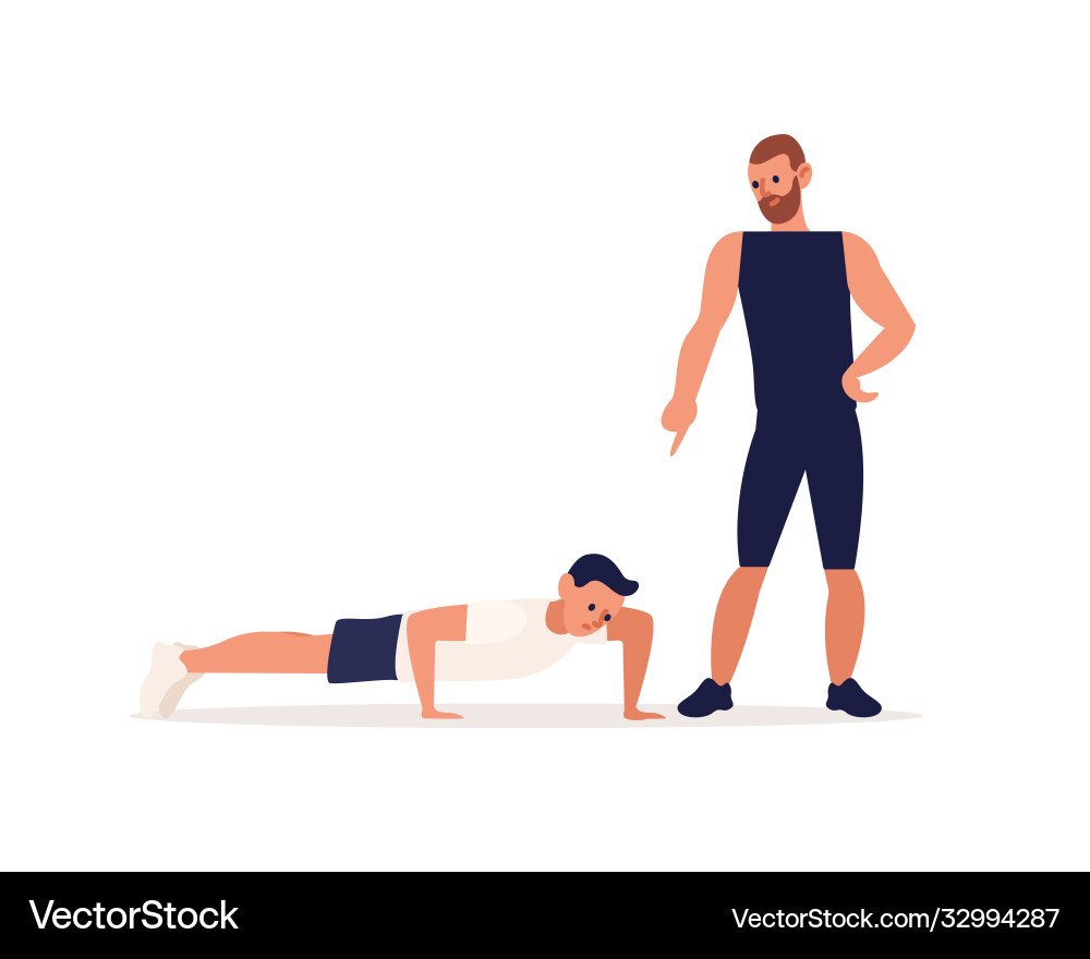 Persönlicher männlicher Trainer und Klient Kerl beim Training Persönlicher männlicher Trainer und Klient Kerl beim Training vektorbild