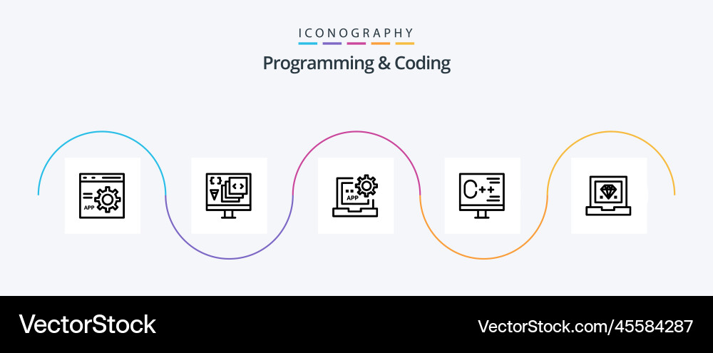 Programming and coding line 5 icon pack including vector image