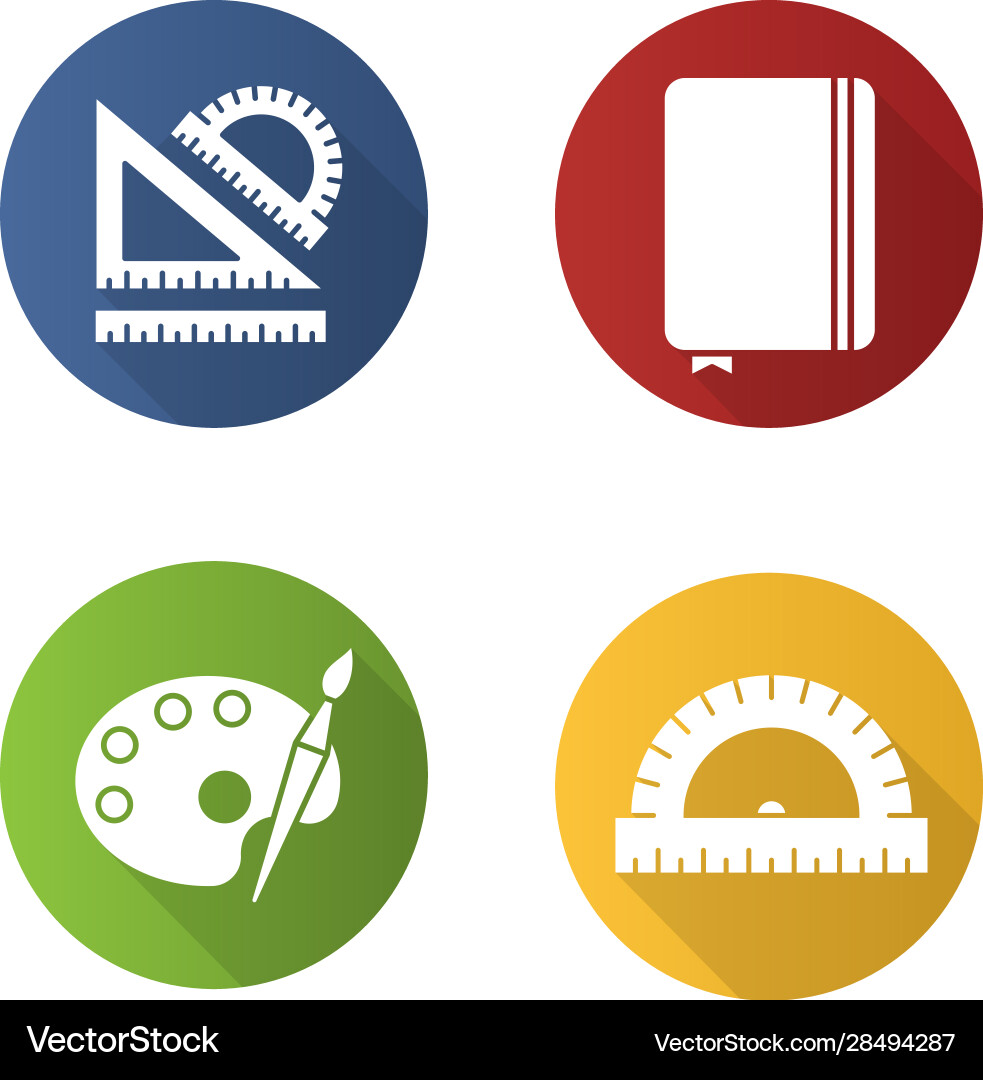 School flat design long shadow glyph icons set School flat design long shadow glyph icons set vector image
