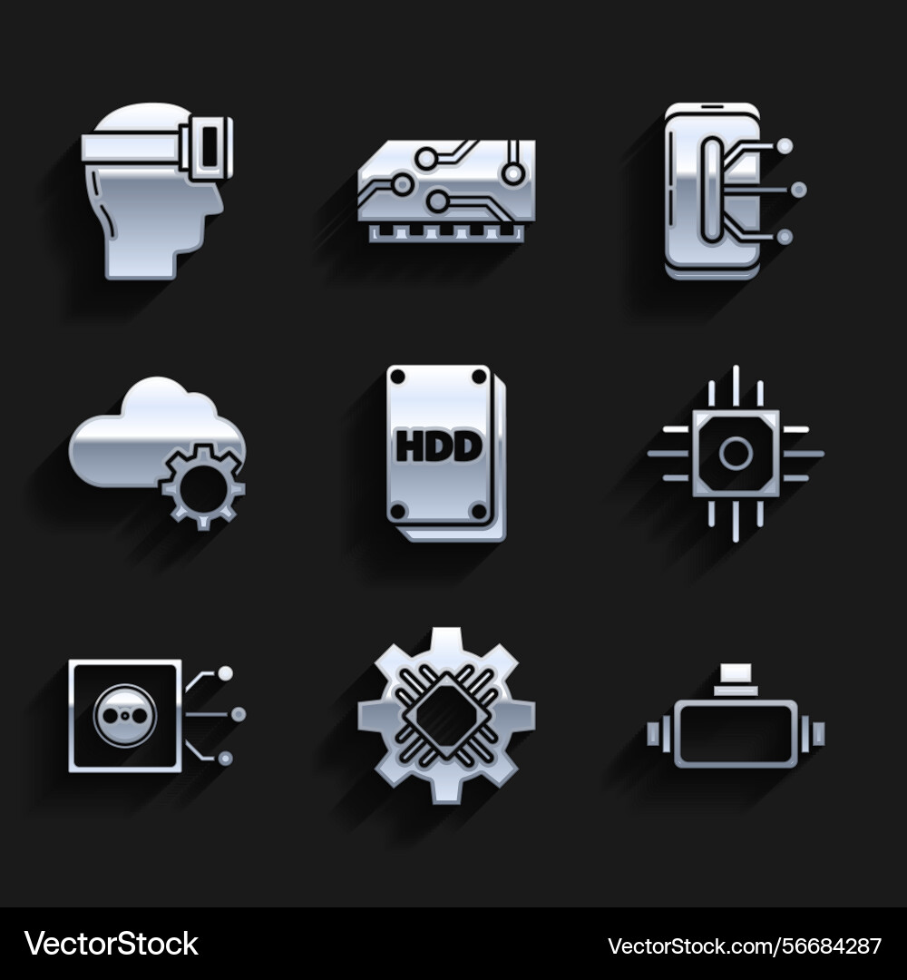 Set hard disk drive hdd processor virtual reality Vector Image