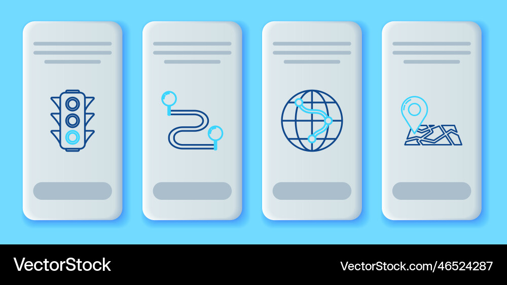 Set line route location monitor and folded map Set line route location monitor and folded map vector image