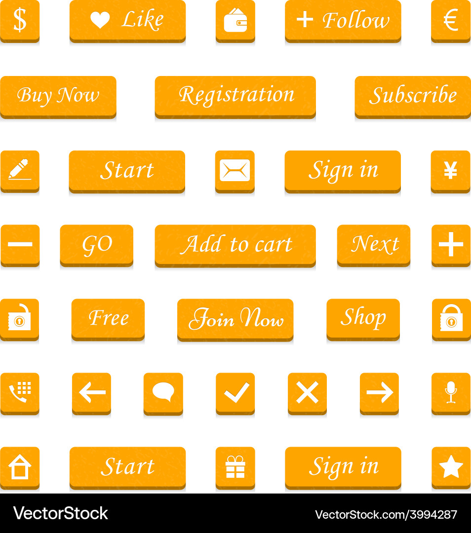 Set orange buttons and web elements vector image