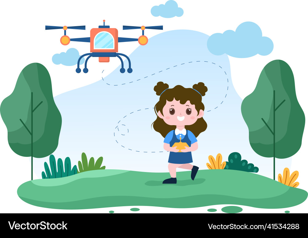 Drone with camera remote control driven flying Vector Image