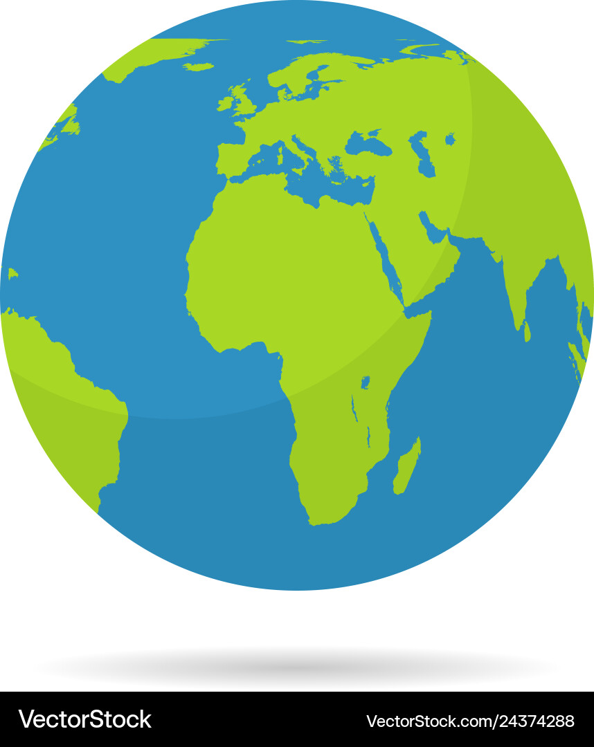 Globe world map with shadow on white background Vector Image